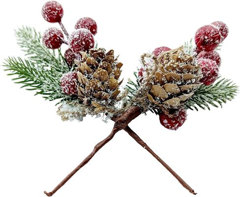 15 قطعة من اعواد الكريسماس الاصطناعية من التوت الاخضر لديكور الكريسماس، سيقان التوت الاحمر، فروع صنوبر صناعية، مخاريط هولي صناعية لتزيين الكريسماس والحرف اليدوية (نمط 1) in Kuwait