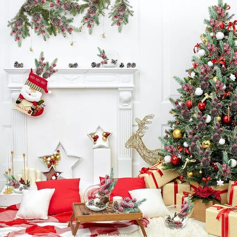 15 قطعة من اعواد الكريسماس الاصطناعية من التوت الاخضر لديكور الكريسماس، سيقان التوت الاحمر، فروع صنوبر صناعية، مخاريط هولي صناعية لتزيين الكريسماس والحرف اليدوية (نمط 1) in Kuwait