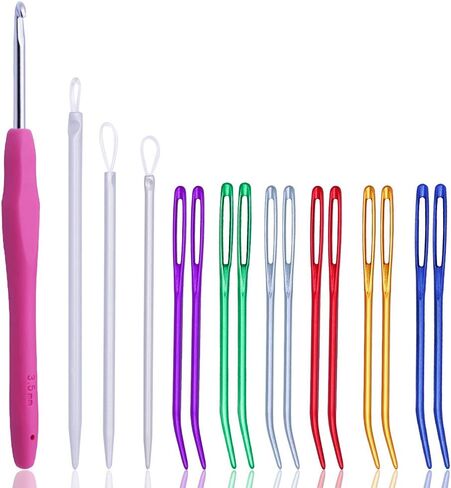 إبرة الغزل، مجموعة إبر نسيج إبرة منحنية، إبر صوف كبيرة العين وخطافات كروشيه للحياكة الكروشيه in Kuwait