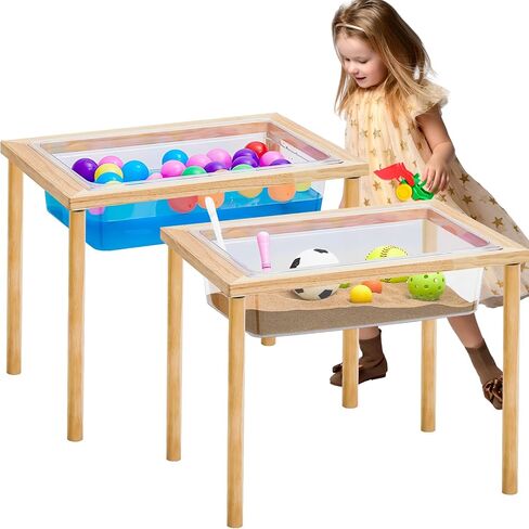 Uiifan 2 Sets Sensory Table Wood Sand Table Water Table Interactive Kids Activity Table Kids Art Table Gift for Kids Toddlers Classroom Preschool Play Daycare Learn Water Sand, 23.9 x 15.9 x 20 Inch in Saudi Arabia