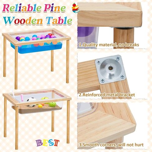 Uiifan 2 Sets Sensory Table Wood Sand Table Water Table Interactive Kids Activity Table Kids Art Table Gift for Kids Toddlers Classroom Preschool Play Daycare Learn Water Sand, 23.9 x 15.9 x 20 Inch in Saudi Arabia