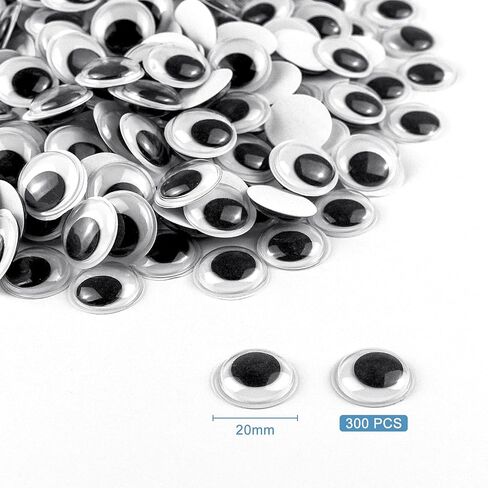 300 قطعة 20 ملم عيون متذبذبة ذاتية اللصق سوداء بيضاء لتزيين الحرف اليدوية in Kuwait