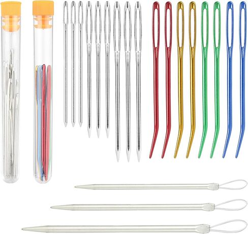 prasacco 20 جهاز كمبيوتر شخصي كبير من إبر رتق العين، الفولاذ المقاوم للصدأ إبرة غزل حادة إبرة رتق إبر الخياطة اليدوية نسيج إبرة غزل إبر الحياكة اليدوية للصوف الكروشيه in Kuwait