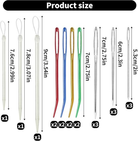 prasacco 20 جهاز كمبيوتر شخصي كبير من إبر رتق العين، الفولاذ المقاوم للصدأ إبرة غزل حادة إبرة رتق إبر الخياطة اليدوية نسيج إبرة غزل إبر الحياكة اليدوية للصوف الكروشيه in Kuwait