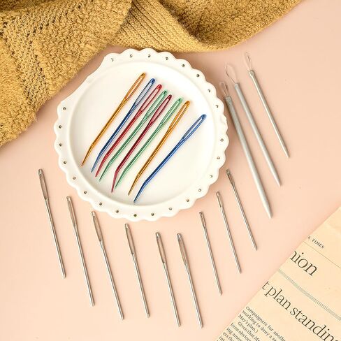 prasacco 20 جهاز كمبيوتر شخصي كبير من إبر رتق العين، الفولاذ المقاوم للصدأ إبرة غزل حادة إبرة رتق إبر الخياطة اليدوية نسيج إبرة غزل إبر الحياكة اليدوية للصوف الكروشيه in Kuwait