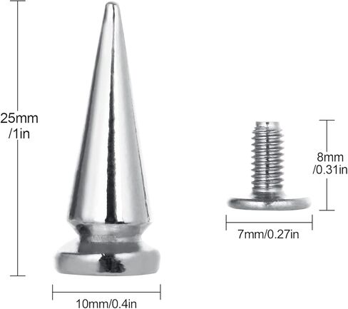 100 Sets Studs and Spikes for Clothing Cone Spike Studs Silver Screwback Studs 10x25mm Spikes DIY Craft Cool Rivets Punk Spikes for Shoes Leather Crafts in Kuwait