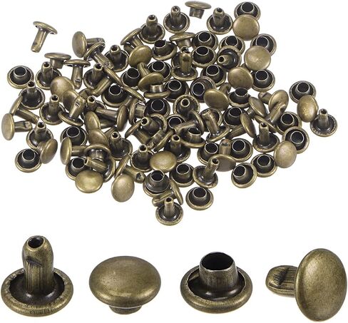 uxcell 50 Sets Leather Rivets Bronze Tone 8mm Double Cap Brass Rivet Leather Studs in Kuwait