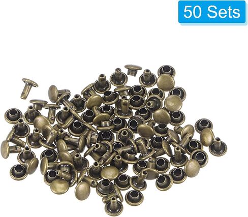 uxcell 50 Sets Leather Rivets Bronze Tone 8mm Double Cap Brass Rivet Leather Studs in Kuwait