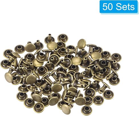 uxcell 50 Sets Leather Rivets Bronze Tone 8mm Double Cap Brass Rivet Leather Studs in Kuwait