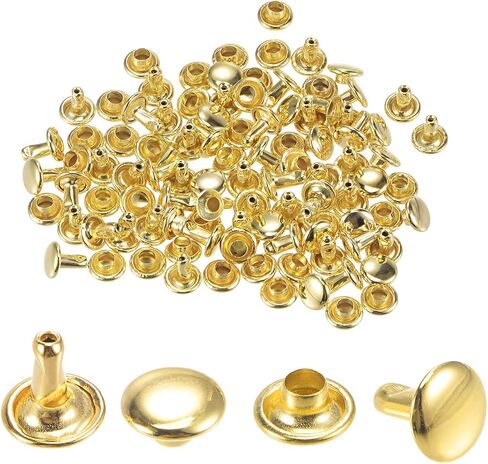 uxcell 50 Sets Leather Rivets Bronze Tone 8mm Double Cap Brass Rivet Leather Studs in Kuwait