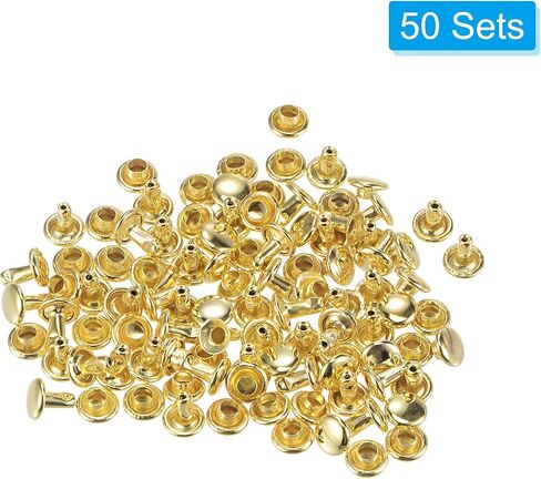 uxcell 50 Sets Leather Rivets Bronze Tone 8mm Double Cap Brass Rivet Leather Studs in Kuwait