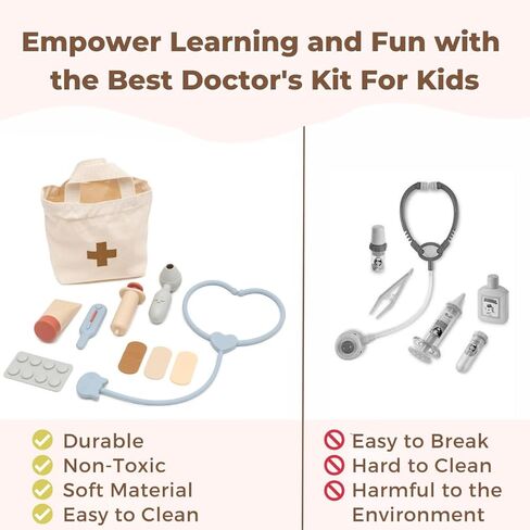 مجموعة الطبيب التظاهري من ForeverElla للأطفال الصغار من سن 3 إلى 5 سنوات - مجموعة طبية من السيليكون للأطفال مع حقيبة - مجموعة لعب الطبيب للأطفال خالية من مادة BPA بنسبة 100% - مجموعة ألعاب الطبيب المكونة من 10 قطع - مجموعة دكتور تفاعلية للفتيات in Kuwait