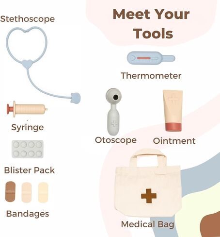 مجموعة الطبيب التظاهري من ForeverElla للأطفال الصغار من سن 3 إلى 5 سنوات - مجموعة طبية من السيليكون للأطفال مع حقيبة - مجموعة لعب الطبيب للأطفال خالية من مادة BPA بنسبة 100% - مجموعة ألعاب الطبيب المكونة من 10 قطع - مجموعة دكتور تفاعلية للفتيات in Kuwait
