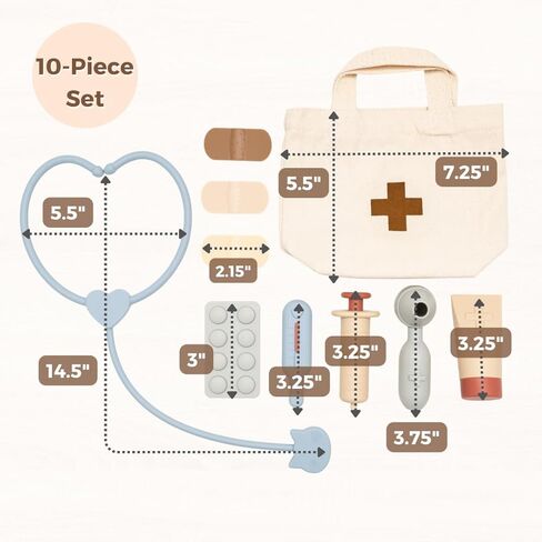 مجموعة الطبيب التظاهري من ForeverElla للأطفال الصغار من سن 3 إلى 5 سنوات - مجموعة طبية من السيليكون للأطفال مع حقيبة - مجموعة لعب الطبيب للأطفال خالية من مادة BPA بنسبة 100% - مجموعة ألعاب الطبيب المكونة من 10 قطع - مجموعة دكتور تفاعلية للفتيات in Kuwait