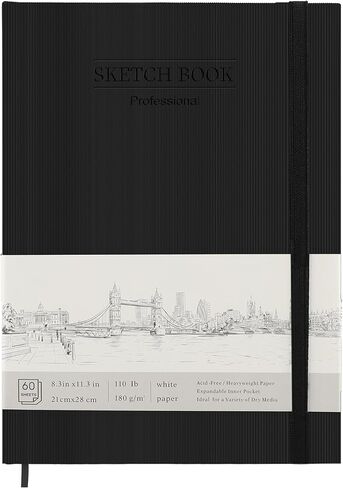 كتاب رسم بغلاف مقوى مقاس 8.5 × 11 بوصة، دفتر رسم فني 60 ورقة/ 120 صفحة، ورق رسم 110 رطل/180 جرامًا للمتر المربع للفنانين دفتر رسم خالٍ من الأحماض للرسم للأطفال والكبار، هدية عيد الميلاد in Kuwait