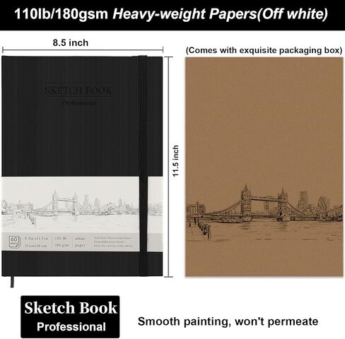 كتاب رسم بغلاف مقوى مقاس 8.5 × 11 بوصة، دفتر رسم فني 60 ورقة/ 120 صفحة، ورق رسم 110 رطل/180 جرامًا للمتر المربع للفنانين دفتر رسم خالٍ من الأحماض للرسم للأطفال والكبار، هدية عيد الميلاد in Kuwait