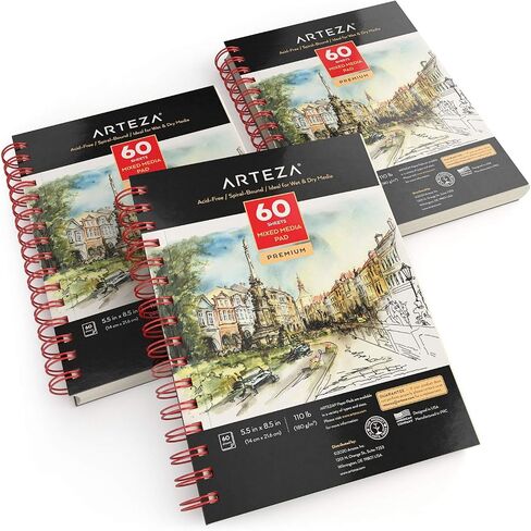 ARTEZA Mixed Media Pads, 9 x 12 in, Spiral, 2 Pack, 60 Sheets Each in Saudi Arabia