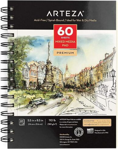 ARTEZA Mixed Media Pads, 9 x 12 in, Spiral, 2 Pack, 60 Sheets Each in Saudi Arabia