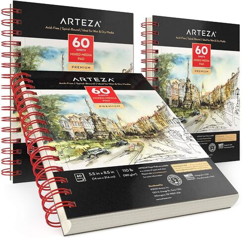 ARTEZA Mixed Media Pads, 9 x 12 in, Spiral, 2 Pack, 60 Sheets Each in Saudi Arabia