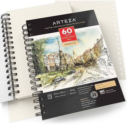 ARTEZA Mixed Media Pads, 9 x 12 in, Spiral, 2 Pack, 60 Sheets Each in Saudi Arabia