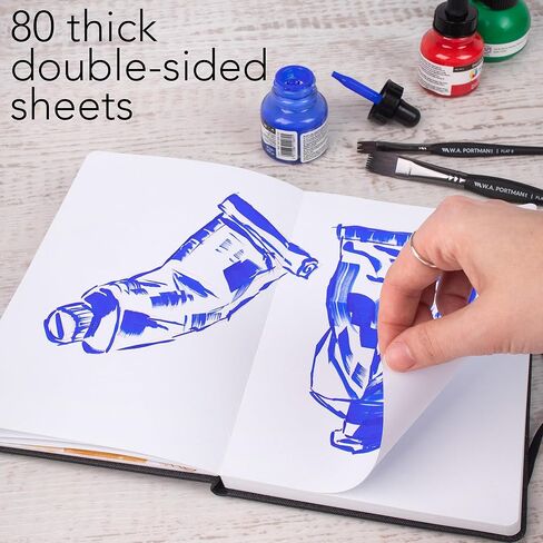 كراسة رسم فنية صغيرة من دبليو بورتمان A5 - 160 صفحة من مجلة الفن - كراسة رسم ورقية سميكة 120 جرام في المتر المربع - دفتر رسم هندسي مضاد للماء - دفتر رسم فني مع جيب وحلقة قلم - لوحة رسم in Kuwait