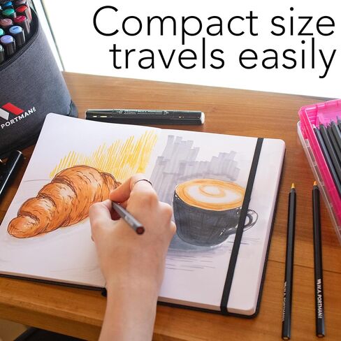 كراسة رسم فنية صغيرة من دبليو بورتمان A5 - 160 صفحة من مجلة الفن - كراسة رسم ورقية سميكة 120 جرام في المتر المربع - دفتر رسم هندسي مضاد للماء - دفتر رسم فني مع جيب وحلقة قلم - لوحة رسم in Kuwait