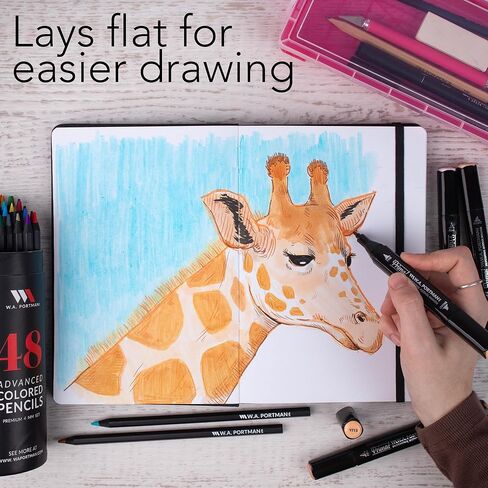 كراسة رسم فنية صغيرة من دبليو بورتمان A5 - 160 صفحة من مجلة الفن - كراسة رسم ورقية سميكة 120 جرام في المتر المربع - دفتر رسم هندسي مضاد للماء - دفتر رسم فني مع جيب وحلقة قلم - لوحة رسم in Kuwait