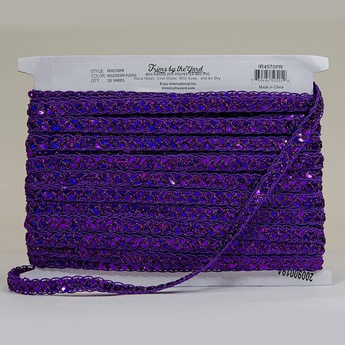 Trims By The Yard Thea Sequin Braid Cord Trim, 1/2-Inch Versatile Sequins for Crafts, Durable Sequin Trim for Costumes or Party Decorations, 10-Yard Cut, Purple in Kuwait