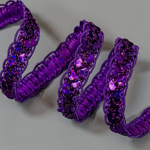 Trims By The Yard Thea Sequin Braid Cord Trim, 1/2-Inch Versatile Sequins for Crafts, Durable Sequin Trim for Costumes or Party Decorations, 10-Yard Cut, Purple in Kuwait