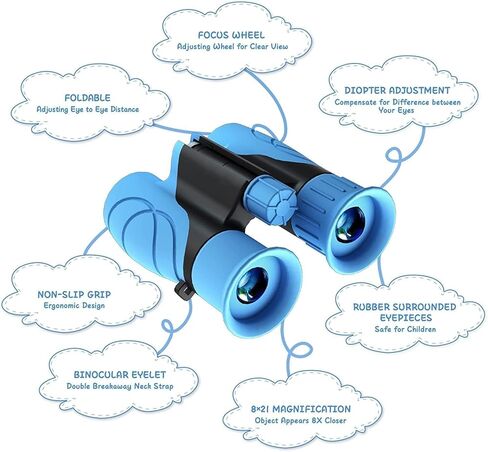 Kizplays Binoculars for Kids,8x21 Binoculars Toys for Boys Girls,Shockproof Compact Kids Binoculars for Bird Watching, Hiking, Camping, 3-12 Years Boys in Kuwait