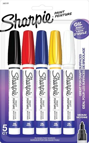 SHARPIE Oil-Based Paint Markers, Medium Point, Assorted Colors, 5 Count - Great for Rock Painting in Kuwait
