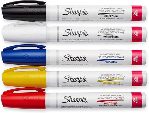 SHARPIE Oil-Based Paint Markers, Medium Point, Assorted Colors, 5 Count - Great for Rock Painting in Kuwait