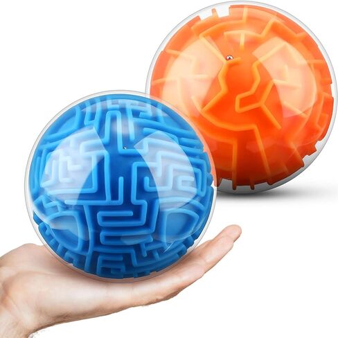 2 Pieces Maze Ball 3D Maze Puzzle Brain Teasers Games Gravity 3D Maze Ball 4 Inches Puzzle Toy Maze Puzzle Cube Ball Sphere Educational Toys for Students Teens Adults(Red, Blue) in Kuwait