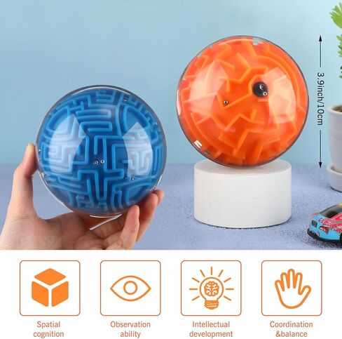 2 Pieces Maze Ball 3D Maze Puzzle Brain Teasers Games Gravity 3D Maze Ball 4 Inches Puzzle Toy Maze Puzzle Cube Ball Sphere Educational Toys for Students Teens Adults(Red, Blue) in Kuwait