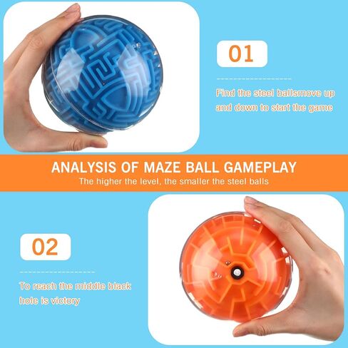 2 Pieces Maze Ball 3D Maze Puzzle Brain Teasers Games Gravity 3D Maze Ball 4 Inches Puzzle Toy Maze Puzzle Cube Ball Sphere Educational Toys for Students Teens Adults(Red, Blue) in Kuwait