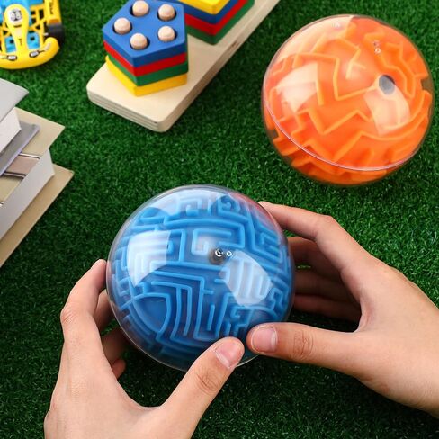 2 Pieces Maze Ball 3D Maze Puzzle Brain Teasers Games Gravity 3D Maze Ball 4 Inches Puzzle Toy Maze Puzzle Cube Ball Sphere Educational Toys for Students Teens Adults(Red, Blue) in Kuwait