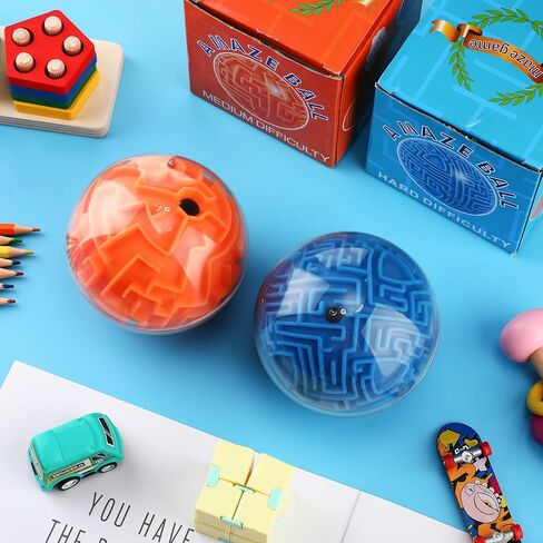 2 Pieces Maze Ball 3D Maze Puzzle Brain Teasers Games Gravity 3D Maze Ball 4 Inches Puzzle Toy Maze Puzzle Cube Ball Sphere Educational Toys for Students Teens Adults(Red, Blue) in Kuwait