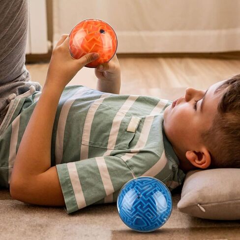 2 Pieces Maze Ball 3D Maze Puzzle Brain Teasers Games Gravity 3D Maze Ball 4 Inches Puzzle Toy Maze Puzzle Cube Ball Sphere Educational Toys for Students Teens Adults(Red, Blue) in Kuwait