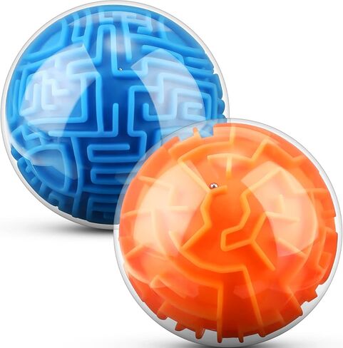 2 Pieces Maze Ball 3D Maze Puzzle Brain Teasers Games Gravity 3D Maze Ball 4 Inches Puzzle Toy Maze Puzzle Cube Ball Sphere Educational Toys for Students Teens Adults(Red, Blue) in Kuwait