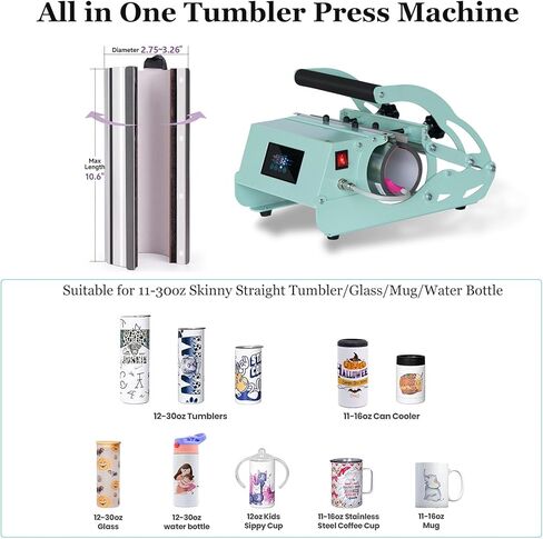 Ecolaser Tumbler Heat Press Machine, Tumbler Mug Press Heat Machine for 20-30 OZ Sublimation Straight Blank Skinny Glass Jar Can, Cup Heat Press for DIY Gifts to Your Family/Friends - Mint Green in Kuwait