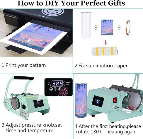 Ecolaser Tumbler Heat Press Machine, Tumbler Mug Press Heat Machine for 20-30 OZ Sublimation Straight Blank Skinny Glass Jar Can, Cup Heat Press for DIY Gifts to Your Family/Friends - Mint Green in Kuwait