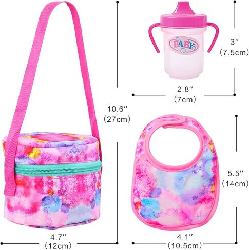 K.T. Fancy 10 PCS Baby Doll Accessories, Baby Doll Feeding and Caring Set Pretend Play Set for Kids Includes Carry Bag, Dinner Plate, Doll Drinking Bottles, Babies Doll Bib (NO Doll) in Kuwait