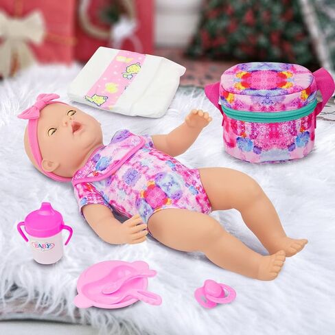 K.T. Fancy 10 PCS Baby Doll Accessories, Baby Doll Feeding and Caring Set Pretend Play Set for Kids Includes Carry Bag, Dinner Plate, Doll Drinking Bottles, Babies Doll Bib (NO Doll) in Kuwait