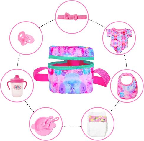 K.T. Fancy 10 PCS Baby Doll Accessories, Baby Doll Feeding and Caring Set Pretend Play Set for Kids Includes Carry Bag, Dinner Plate, Doll Drinking Bottles, Babies Doll Bib (NO Doll) in Kuwait