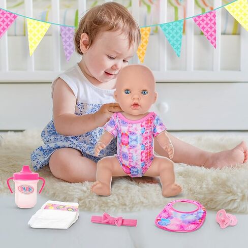 K.T. Fancy 10 PCS Baby Doll Accessories, Baby Doll Feeding and Caring Set Pretend Play Set for Kids Includes Carry Bag, Dinner Plate, Doll Drinking Bottles, Babies Doll Bib (NO Doll) in Kuwait