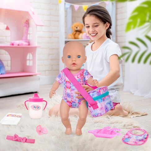 K.T. Fancy 10 PCS Baby Doll Accessories, Baby Doll Feeding and Caring Set Pretend Play Set for Kids Includes Carry Bag, Dinner Plate, Doll Drinking Bottles, Babies Doll Bib (NO Doll) in Kuwait
