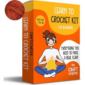 طقم كروشيه CraftStarter للمبتدئين والبالغين والأطفال. تتضمن جميع مستلزمات الكروشيه (الغزل والكروشيه الخشبي والتعليمات التفصيلية) لصنع وشاح حقيقي. هدية مذهلة لشخص تحبه (كريم)