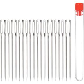 HARFINGTON 20pcs Large Eye Stitching Needles 2.05Inch Sewing Needles Stainless Steel Leather Needle Embroidery Needle Yarn Knitting Hand Sewing Needles with Storage Bottle