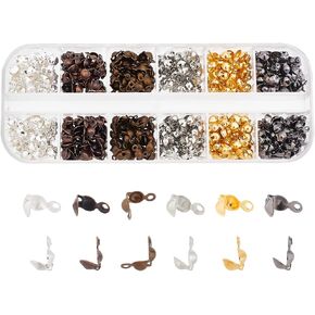PH PandaHall 600pcs 6 Color Bead Tips Knot Covers, 8x4mm Metal Open Clamshell Fold-Over Bead Tips Knot Covers End Caps for Jewelry Making, Nickel Free in Saudi Arabia
