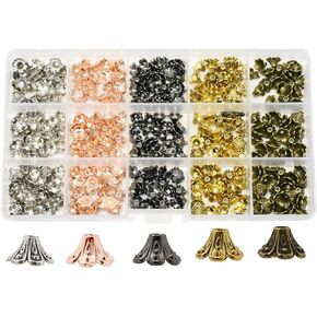Mandala Crafts Metal Bead Caps for Jewelry Making Bulk Assorted Pack - Bead End Caps for Jewelry Making – Cap Beads for Bracelet Necklace Earrings 375 PCs 9X4mm 5 Colors